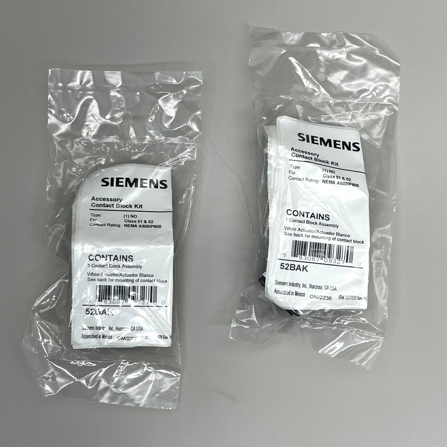 SIEMENS (2 PACK) Accessory Contact Block Kit 1 Contact Element Screw Terminal 52BAK