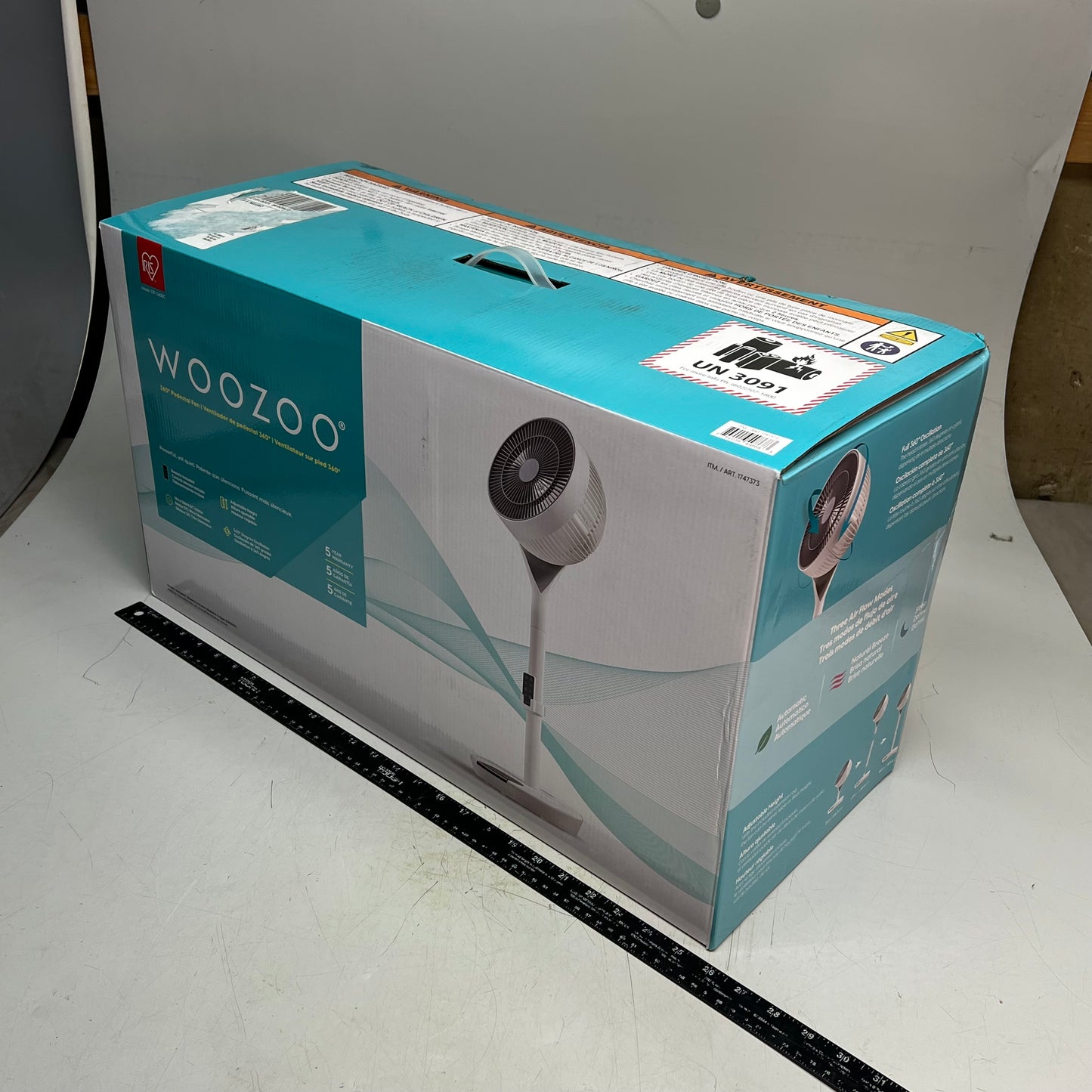 WOOZOO 2 Speed 360 Pedestal Fan DC Motor Adjustable 21" to 36" White 1747373