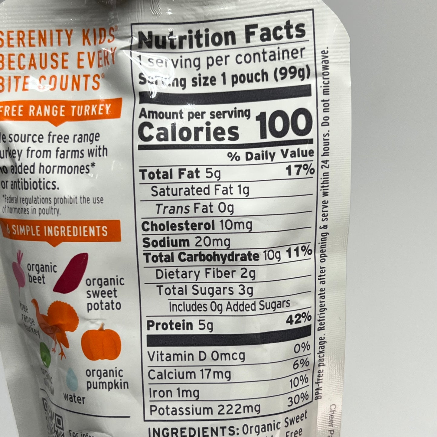 SERENITY (6 PACK) Turkey W/ Organic Veggies Baby Food Pouches 3.5oz BB 10/27