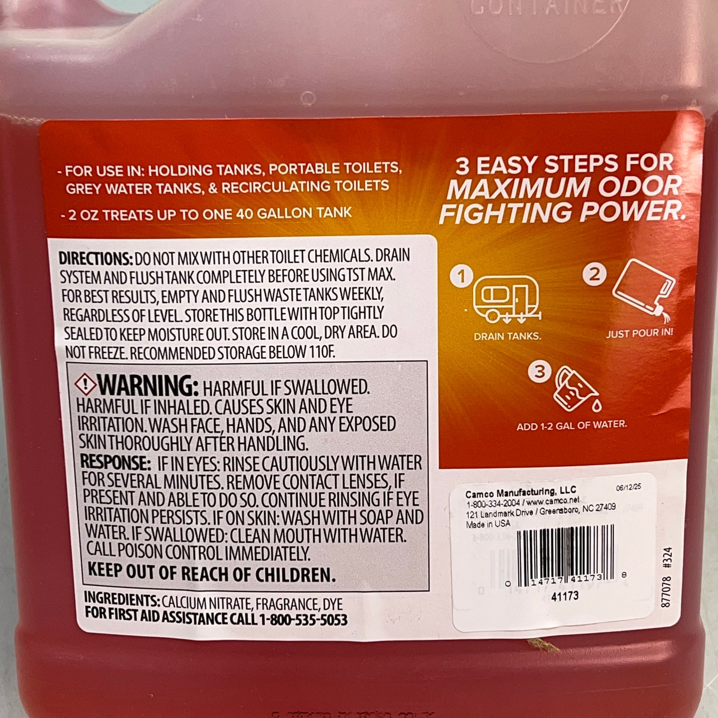ZA@ ZA@ CAMCO TST MAX RV Liquid Toilet Treatment Citrus Scent 1 Gal Orange 41173