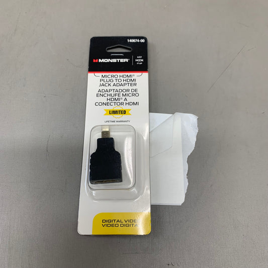 MONSTER Micro HDMI Plug To HDMI Jack Adapter 1 x 3 x 6 inches Black 140674-00