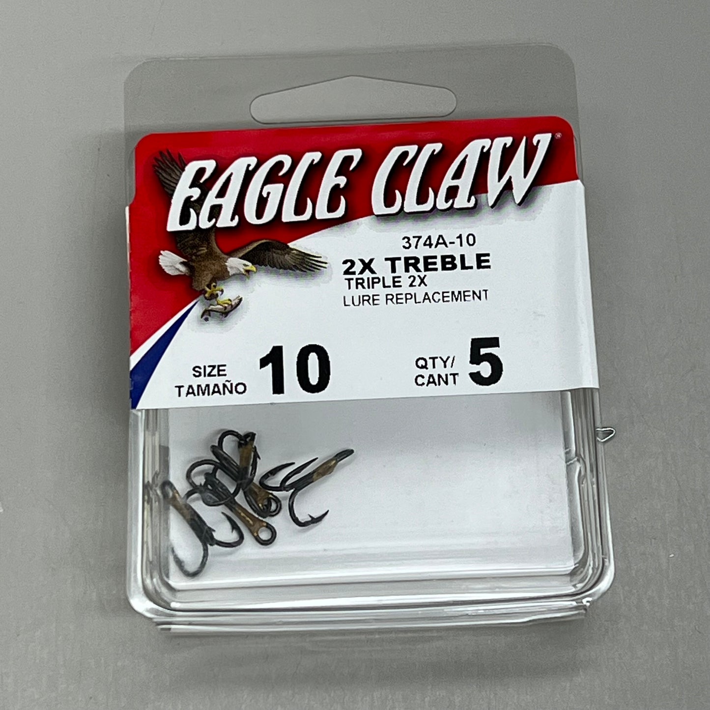 EAGLE CLAW (5 PACK) Curved Point 2X Treble Hook Lure Repla Bronze #10 5pc 374A-10