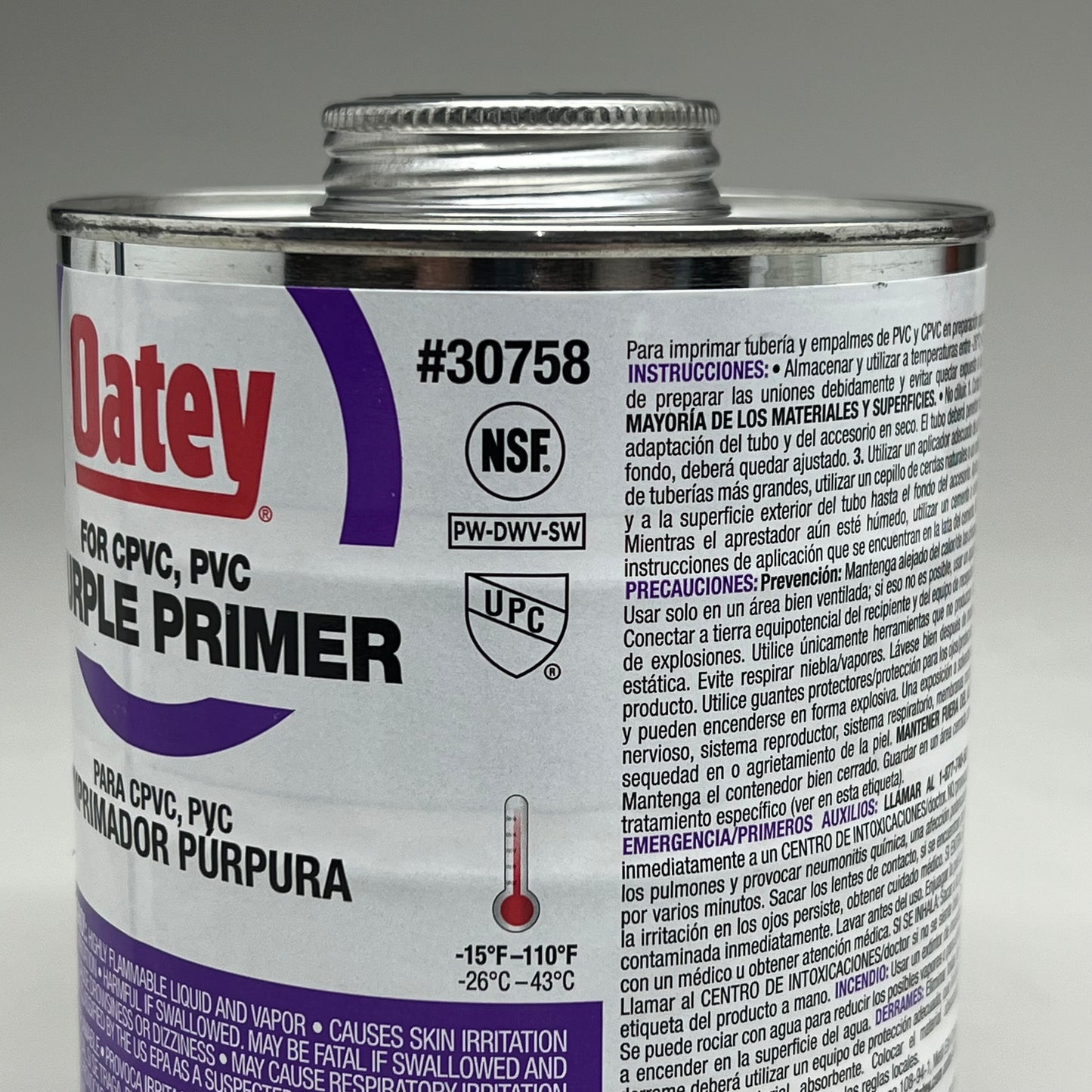 OATEY Aggressive Purple Primer CPVC & PVC Purple Tint 32 fl oz 30758