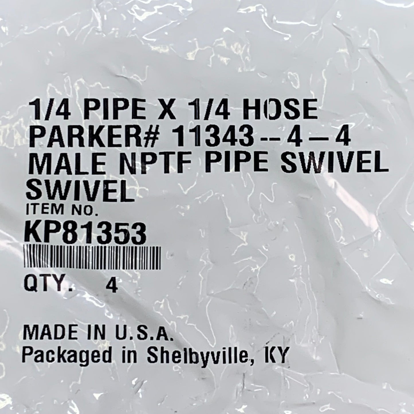 PARKER (4 PACK) Hydraulic Hose Male NPTF Pipe Swivel 1/4" x 1/4" Steel KP81353