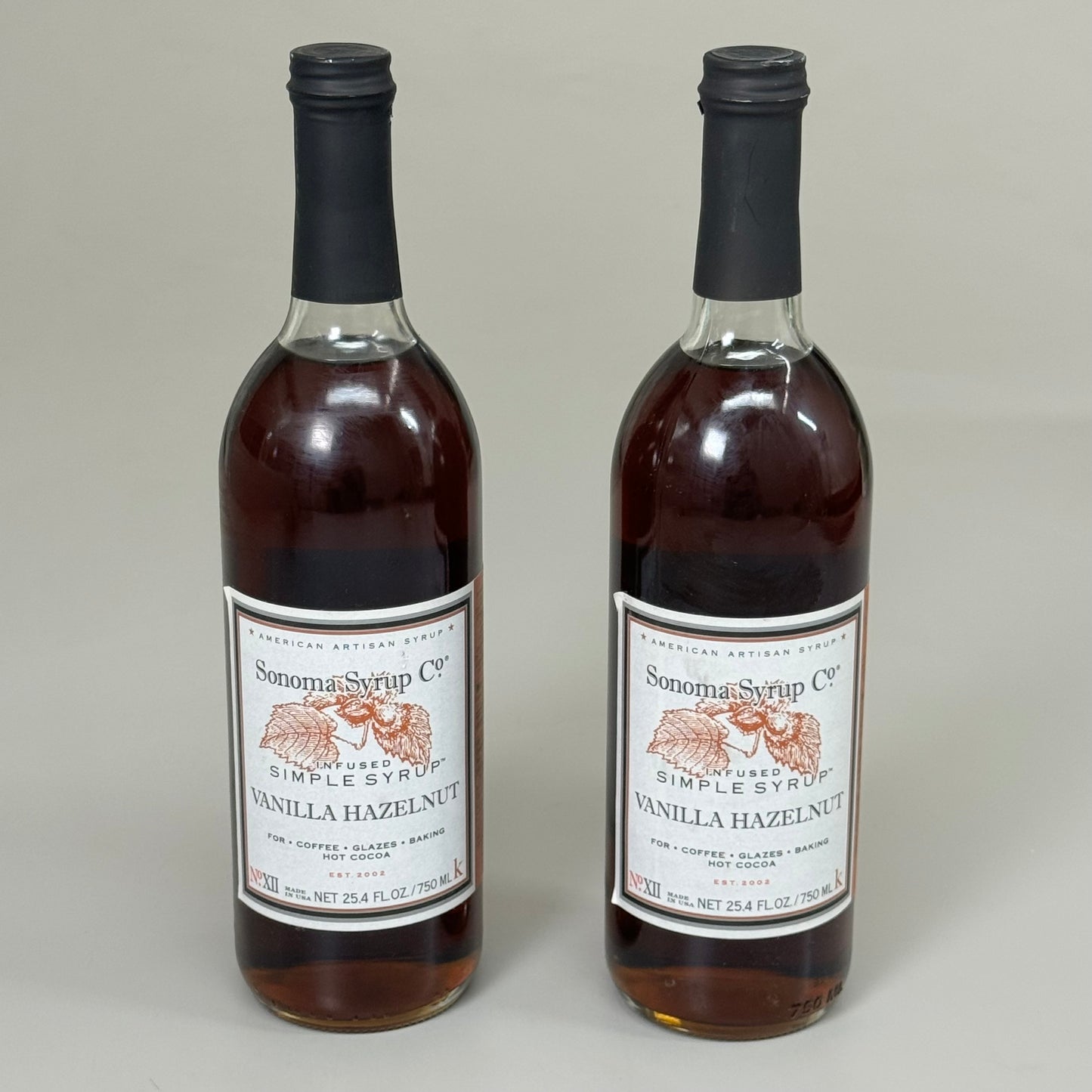 SONOMA SYRUP CO (2 PACK) No.12 Infused Simple Syrup Vanilla Hazelnut 25.4 fl oz