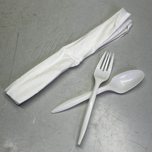 ZA@ YRFOODS (500 PACK) Plastic Cutlery, Fork-Spoon-Napkin 3661 (New Other, Distressed Box)