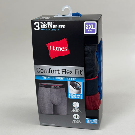 HANES (3 PACK!) Men's Comfort Flex Fit Boxer Briefs Sz 2XL 44-46" Black/Blue/Red CFFSL3