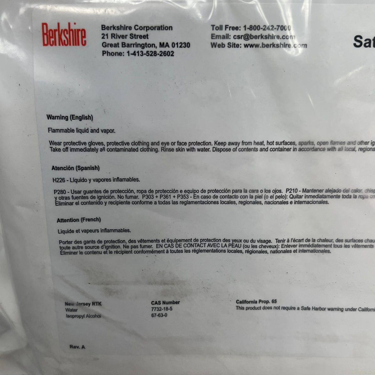 BERKSHIRE (12 PACK, 75 SHEETS EACH) Sat Pax Presaturated Cleanroom Wipers 9x9"