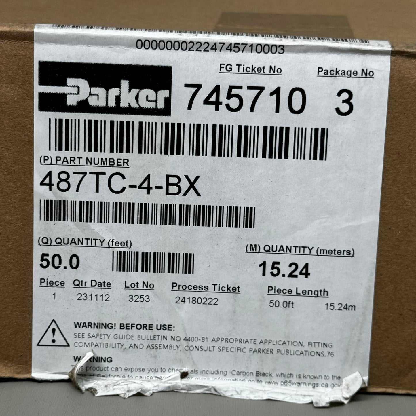 PARKER Global Core Hannifin Hydraulic Hose 1/4" 6,3mm 28MPa 4000PSI 487TC-4