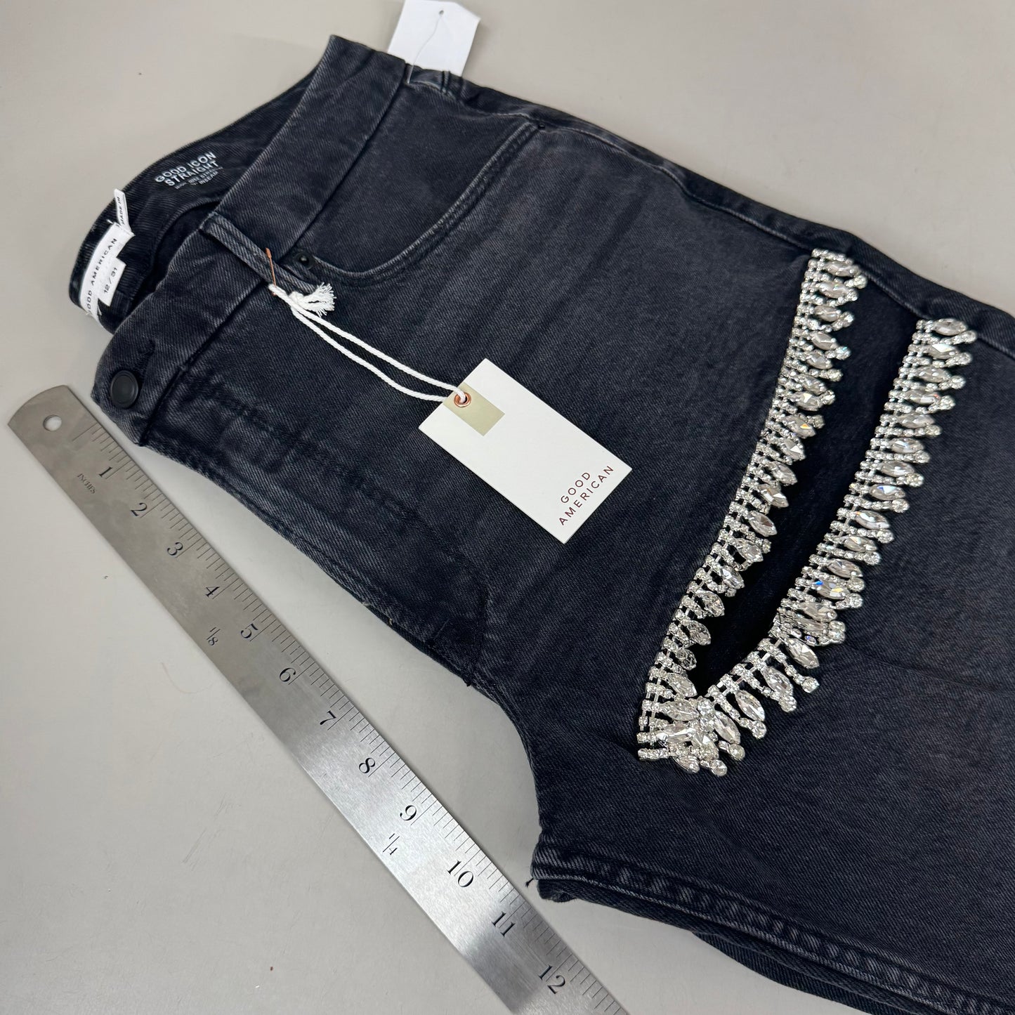 GOOD AMERICAN Good Icon Straight Jeans Women's Sz 12 Black376 GDS150B