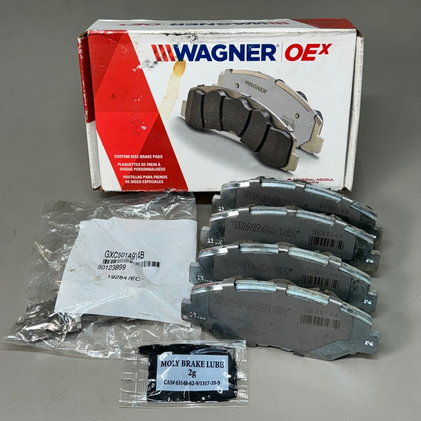 WAGNER OEx Ceramic Disc Brake Pad Set 5 1/2" x 2 1/2" Grey OEX914A