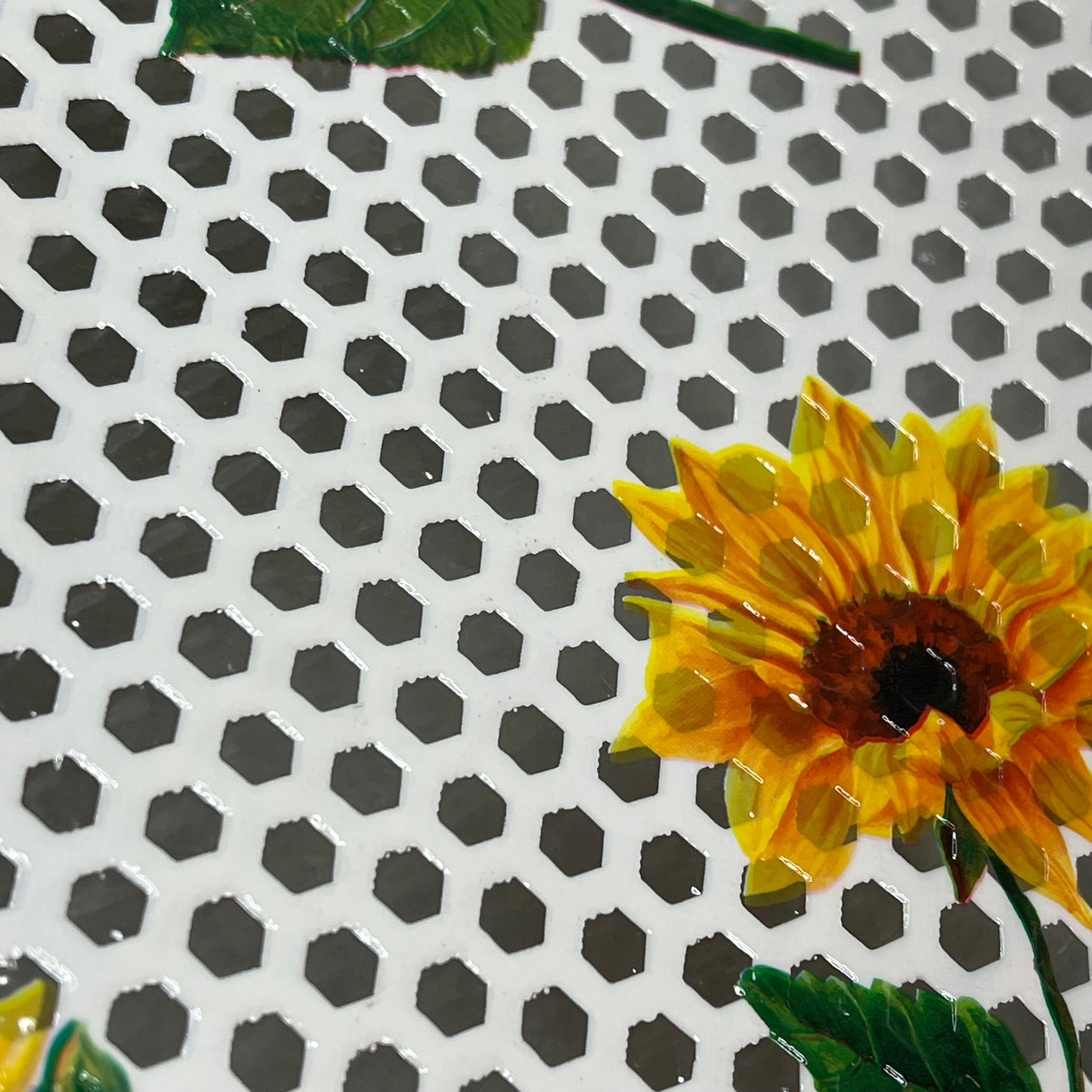 PVC Glossy Hexagon Lace Sunflower Dinning Tablecloth 54"x60' White/Yellow