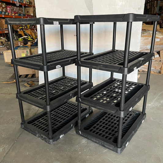 ZA@ BLACK+DECKER, 4-Tier Heavy Duty Ventilated Storage Shelf Sz 36"L x 23.25"W X 54"H, Black Plastic Shelving Unit (4-Tier 2 Pack) (AS-IS) (New Other)