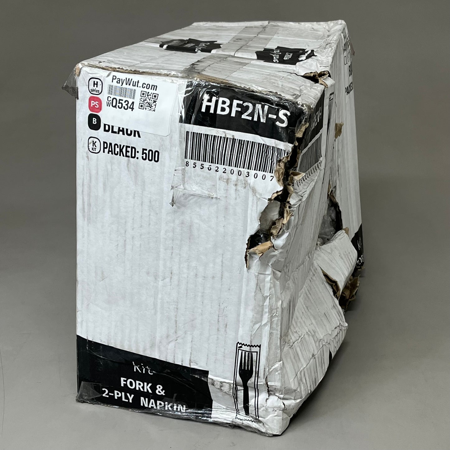 ZA@ NORTH COAST (500 PACK) Heavy Weight Polystyrene Individually Packaged Forks w/ 2-Ply Napkin Black As-is