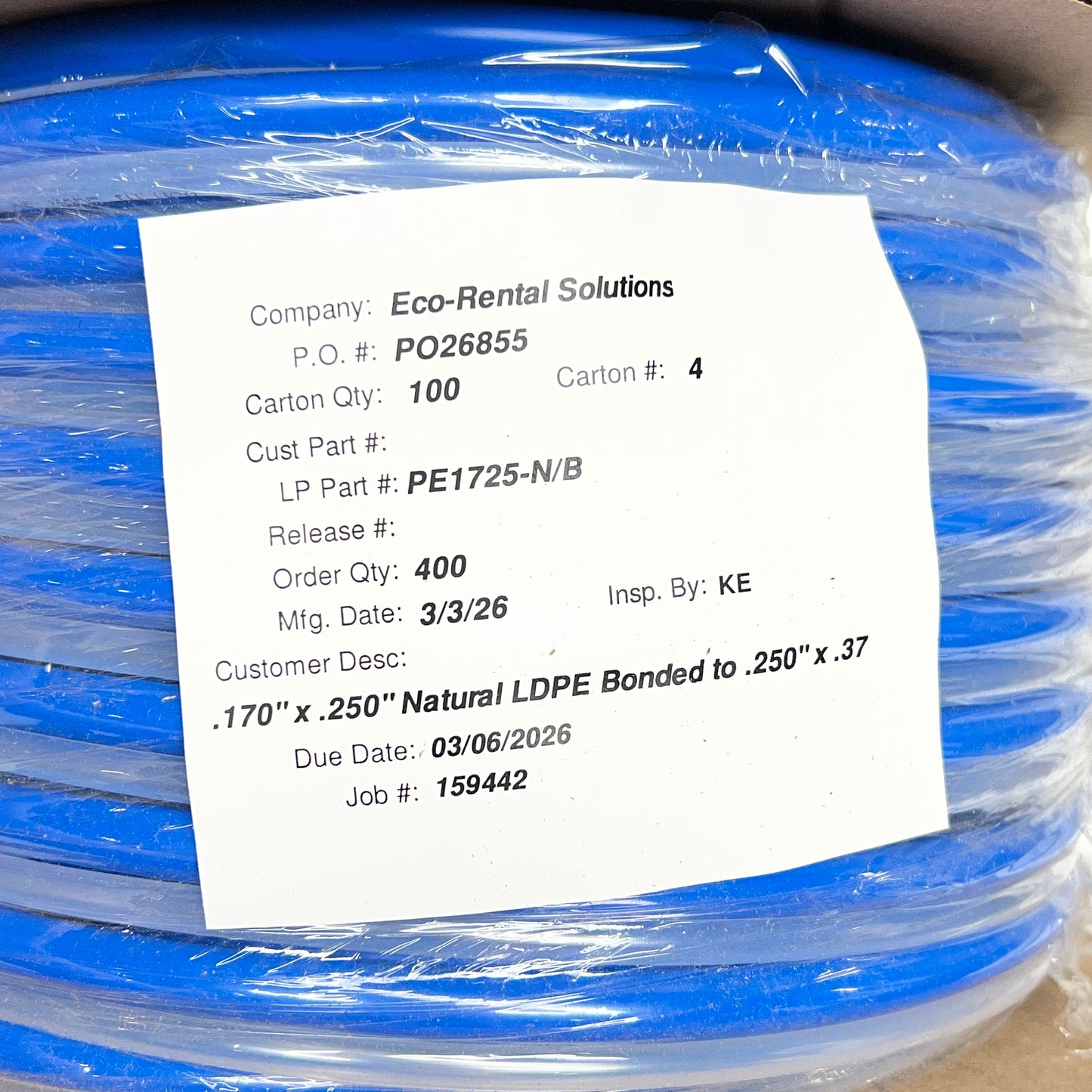ECO RENTAL SOLUTIONS Poly Bonded Tubing Natural/Blue LDPE PE1725-N/B