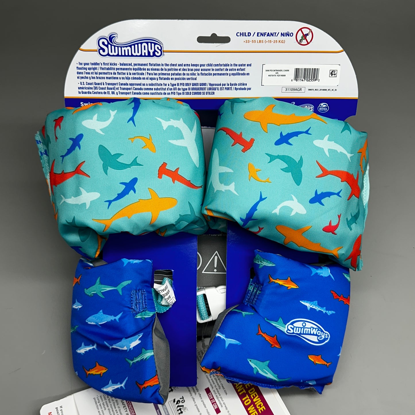 SWIMWAYS Swim Trainer Life Vest for Kids 33-55 lbs Sharks 6067368