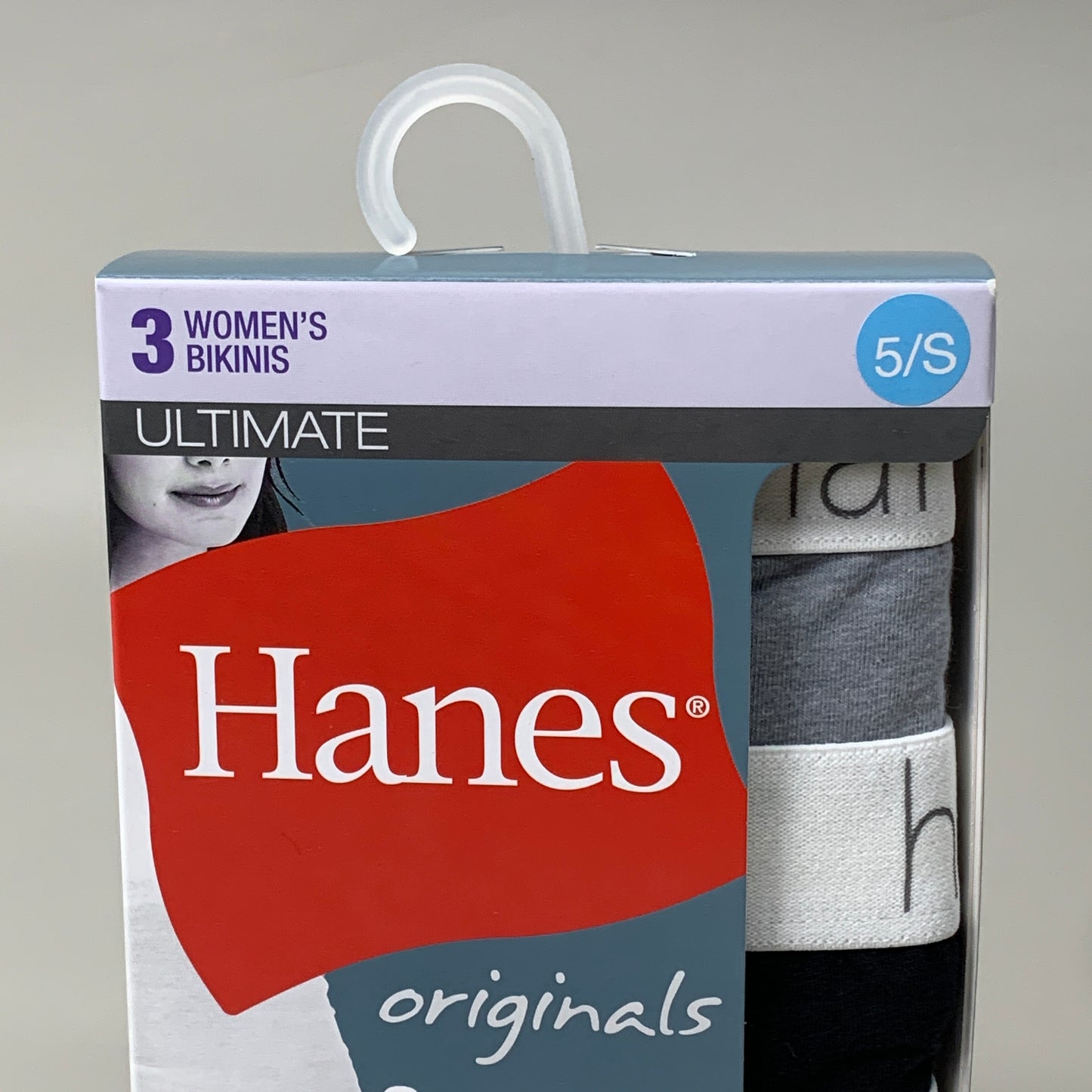 HANES 3 PACK!! Originals Women's Breathable Cotton Bikini Underwear Sz 5/S Black/Heather/Stripe 45OUBK