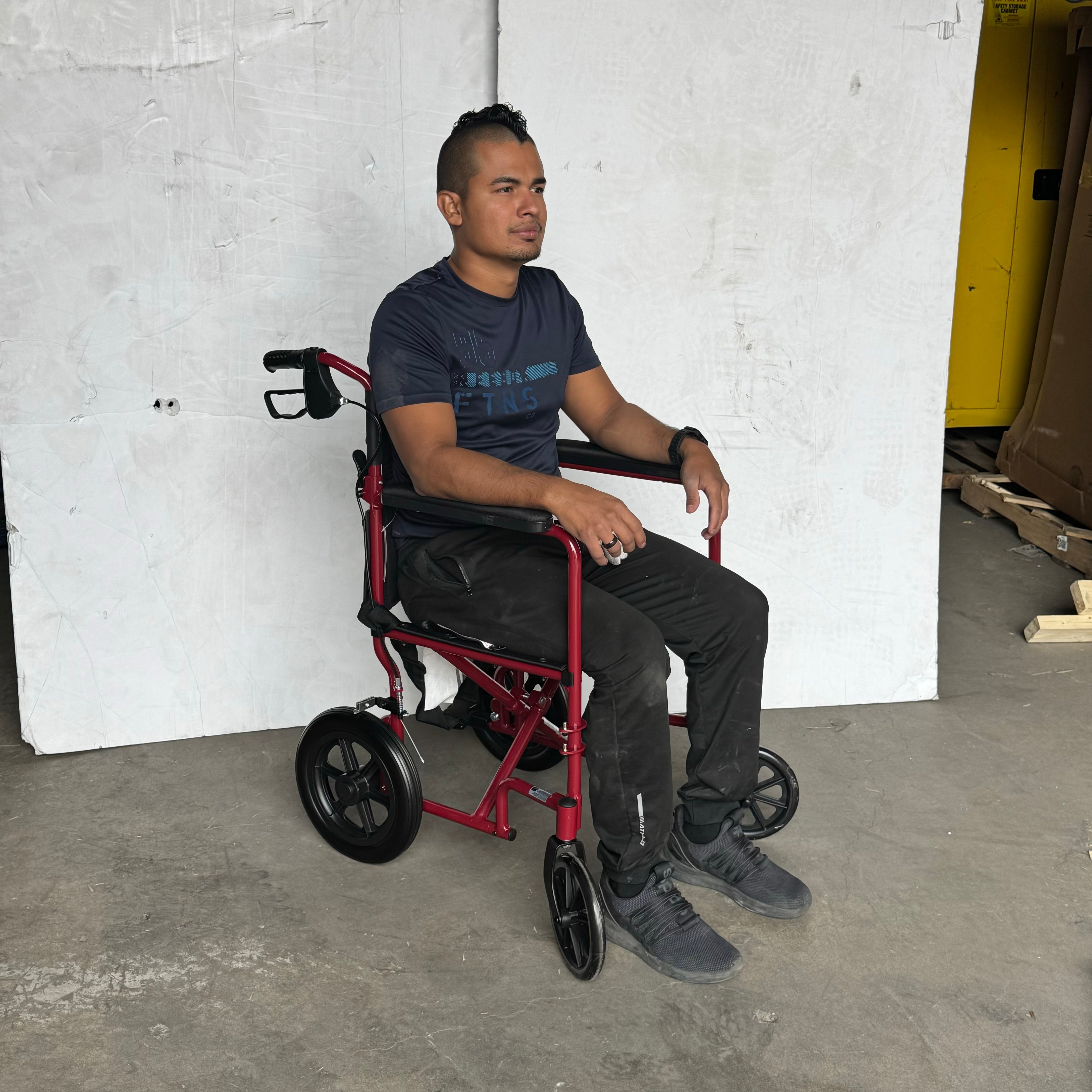 MEDLINE Basic Aluminum Transport Chair 19" Seat 12" Rear Wheels Red MD