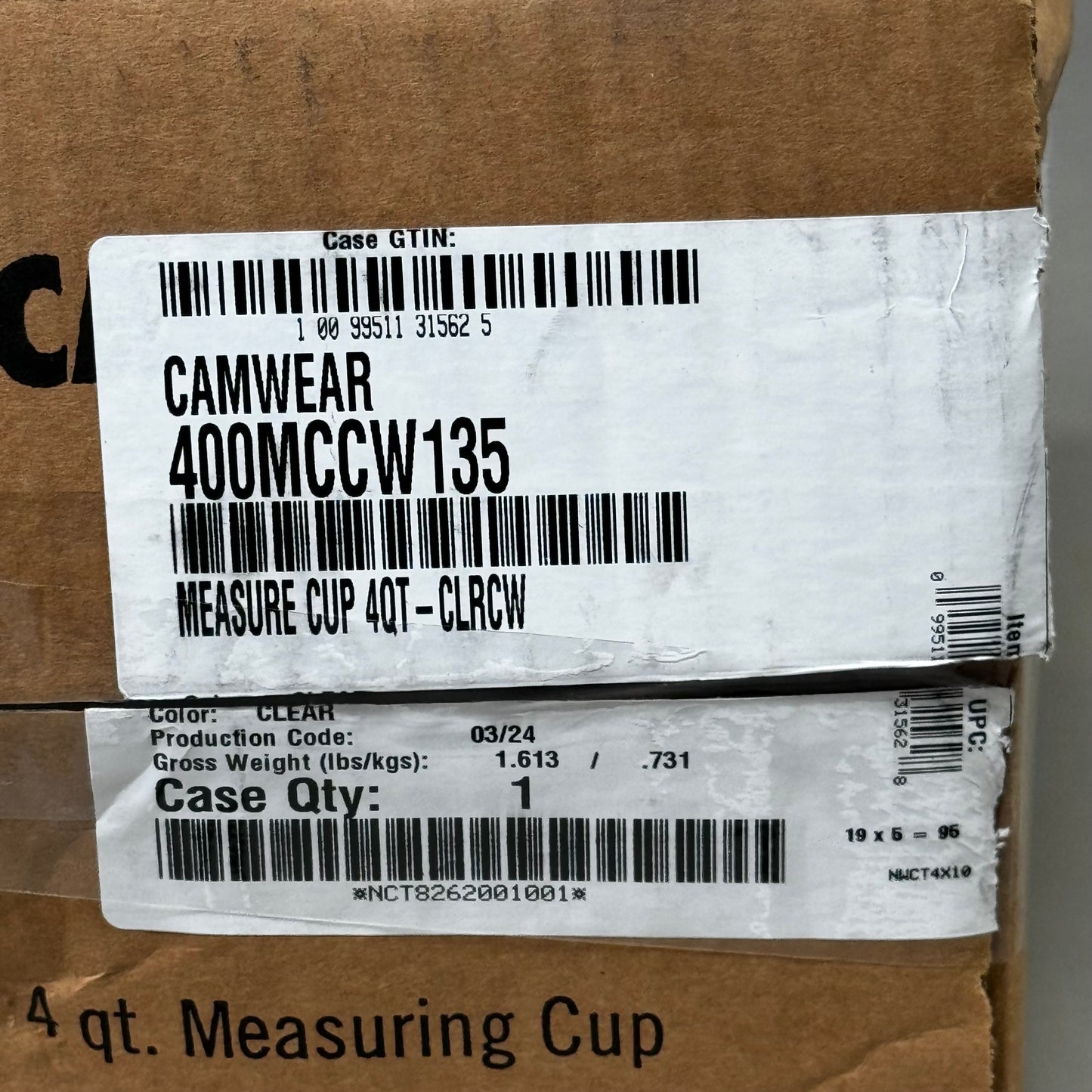 CAMBRO Camwear Measuring Cup Clear Polycarbonate 4 Qt 400MCCW135