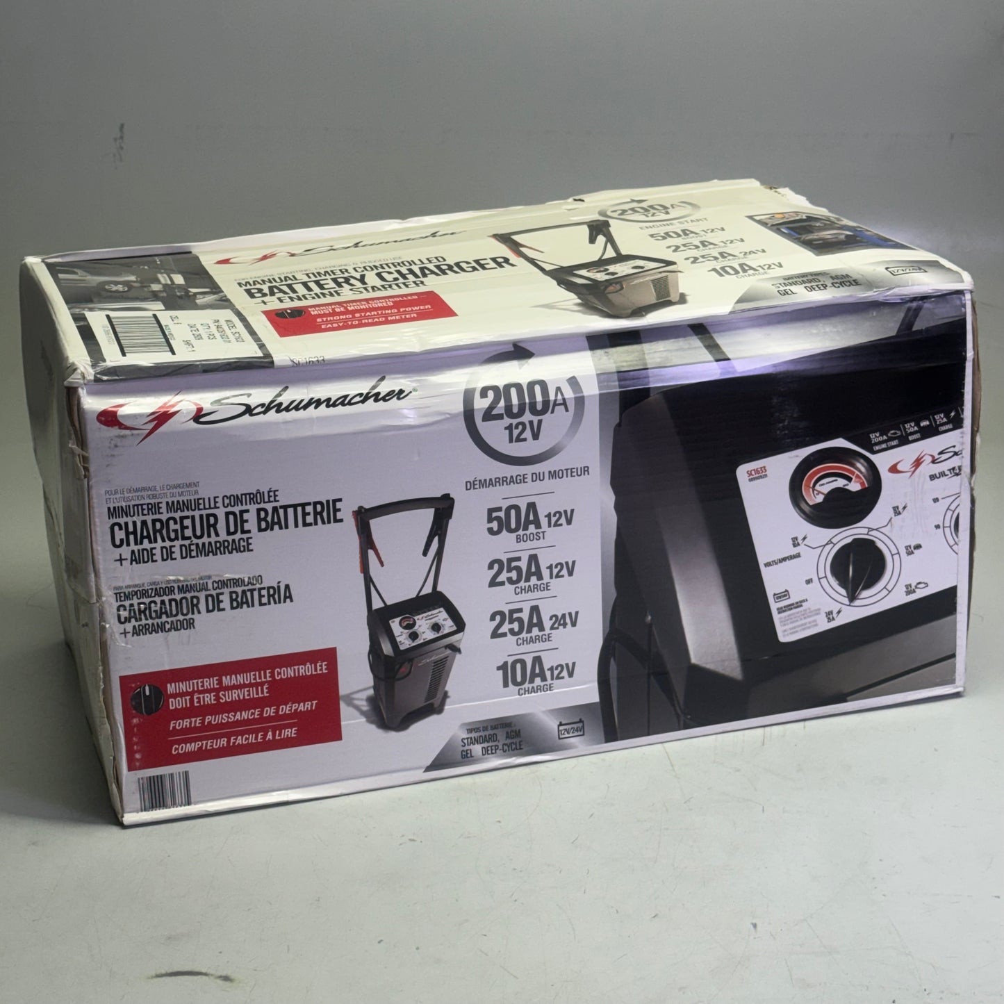 SCHUMACHER Electric Wheeled Manual 10A Car Battery Charger and 200A Engine Starter SC1633