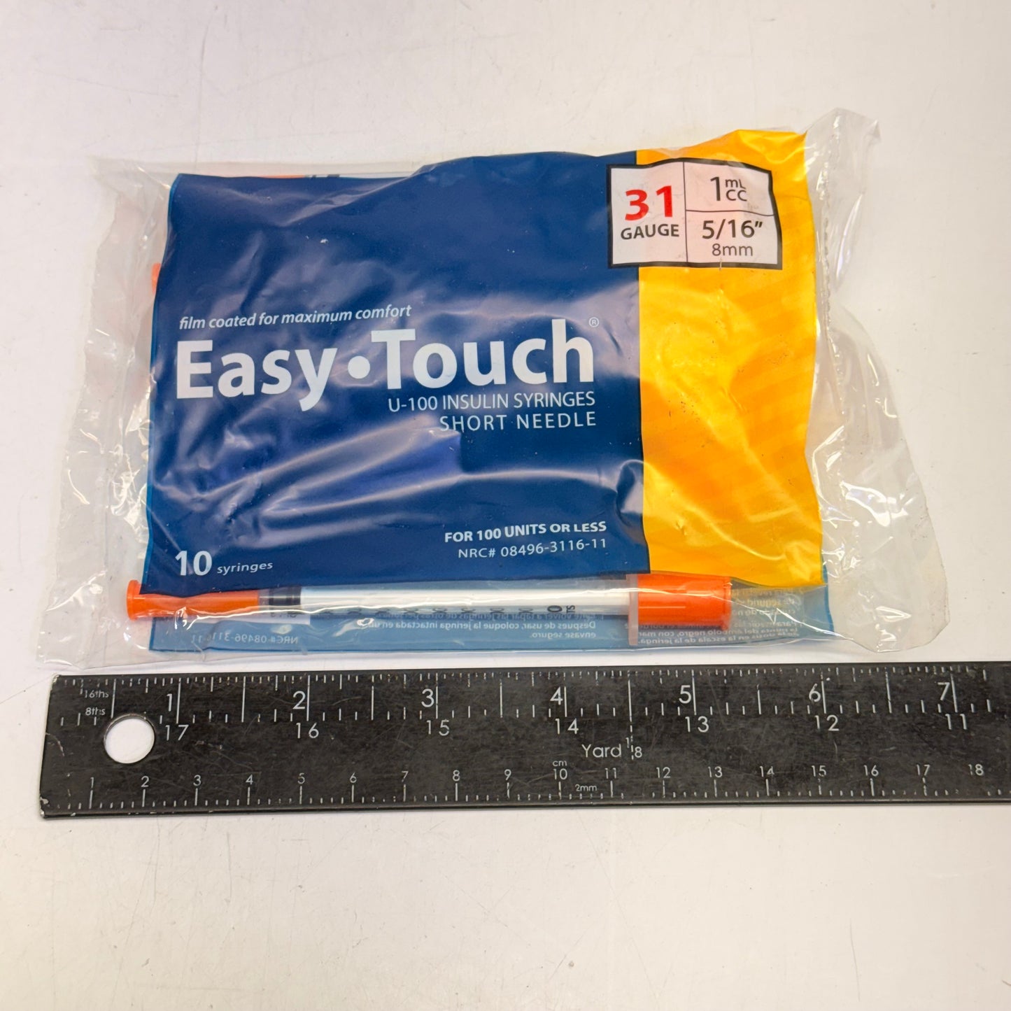 EASY TOUCH (100 PACK) U-100 Insulin Syringes 31 Gauge 1ml CC 5/16" 831165 (New Other)