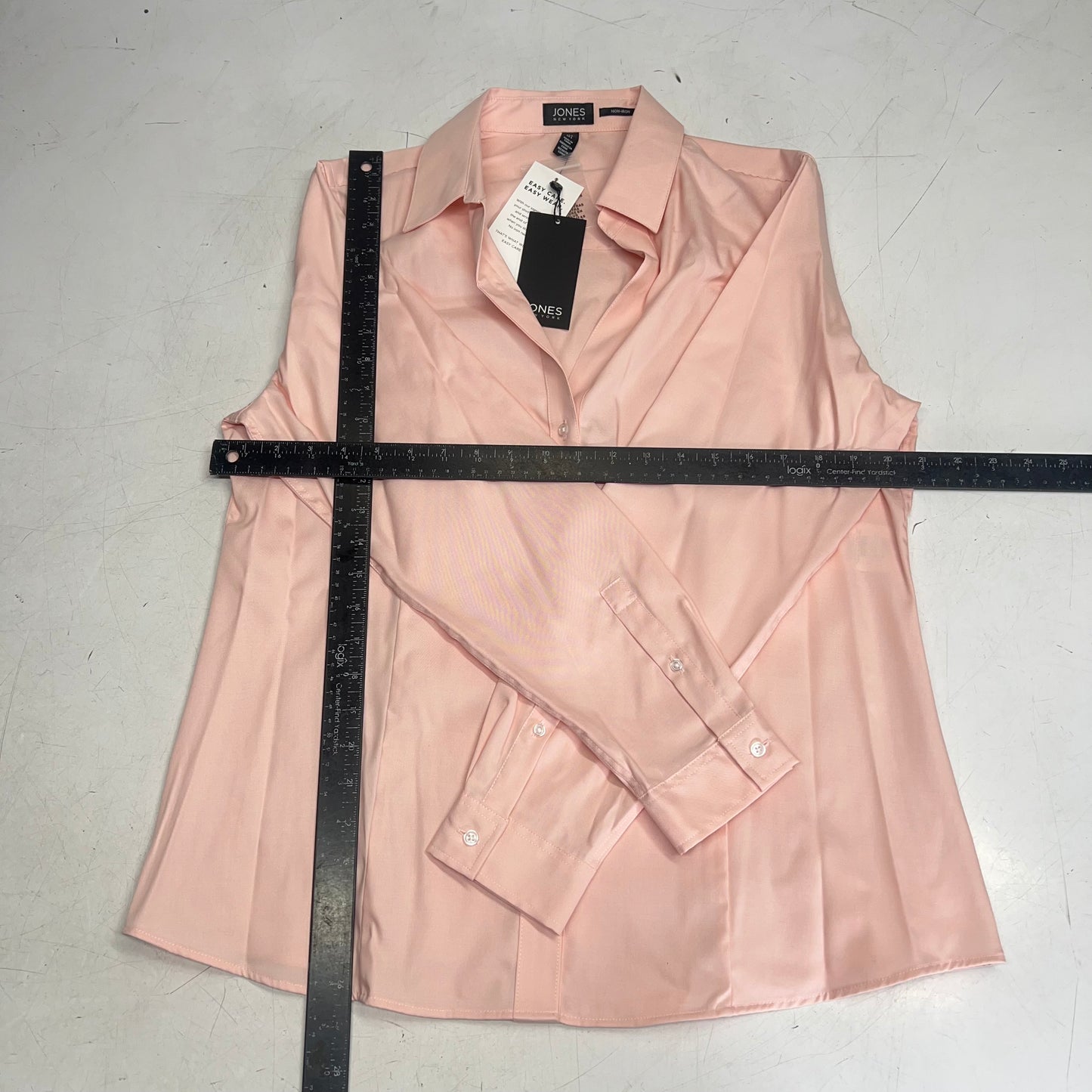 JONES New York Easy Care Professional Button Up Collared Shirt Women's Sz L Rose