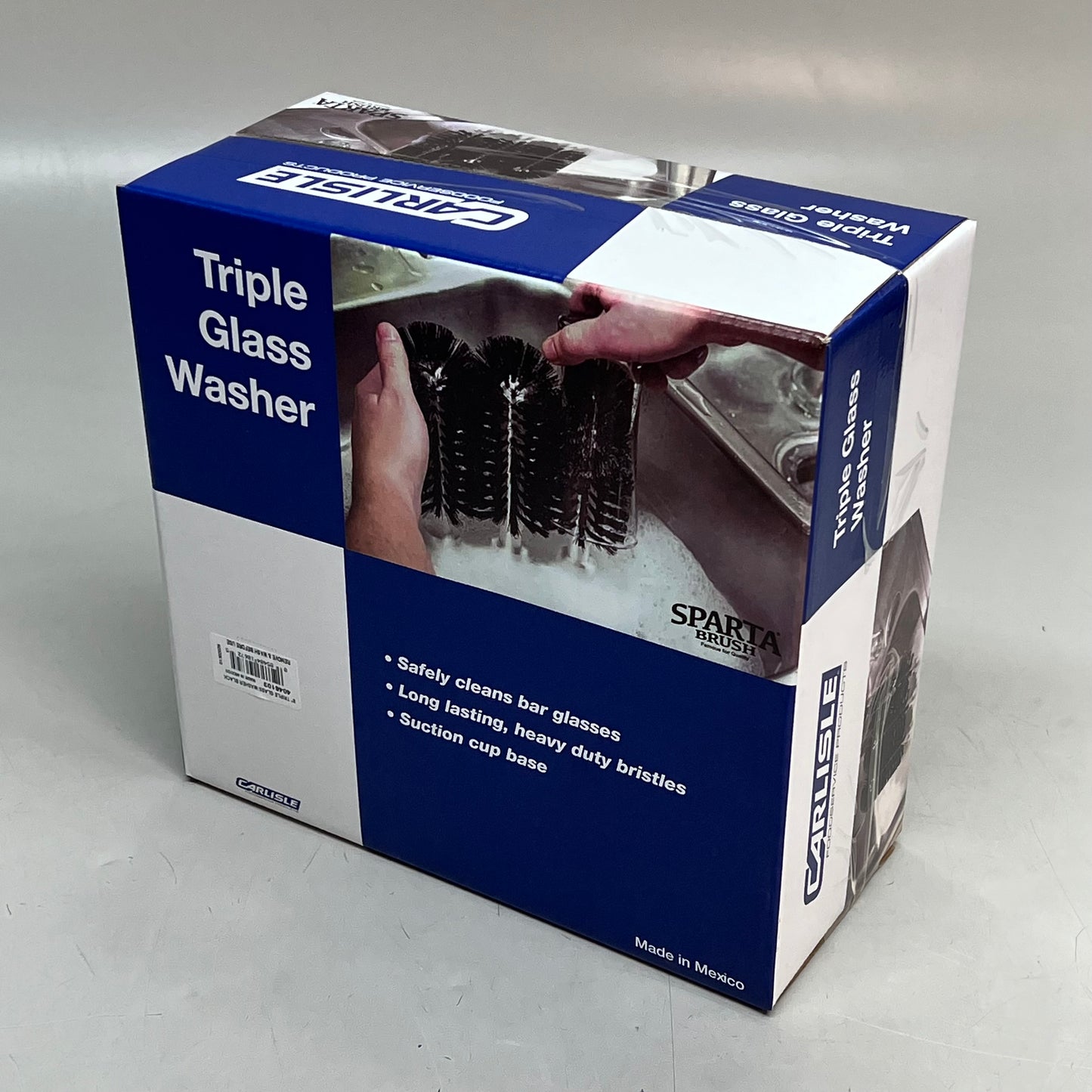 CARLISLE Sparta Heavy Duty Manual Triple Glass Washer 8" Black/White 4046103