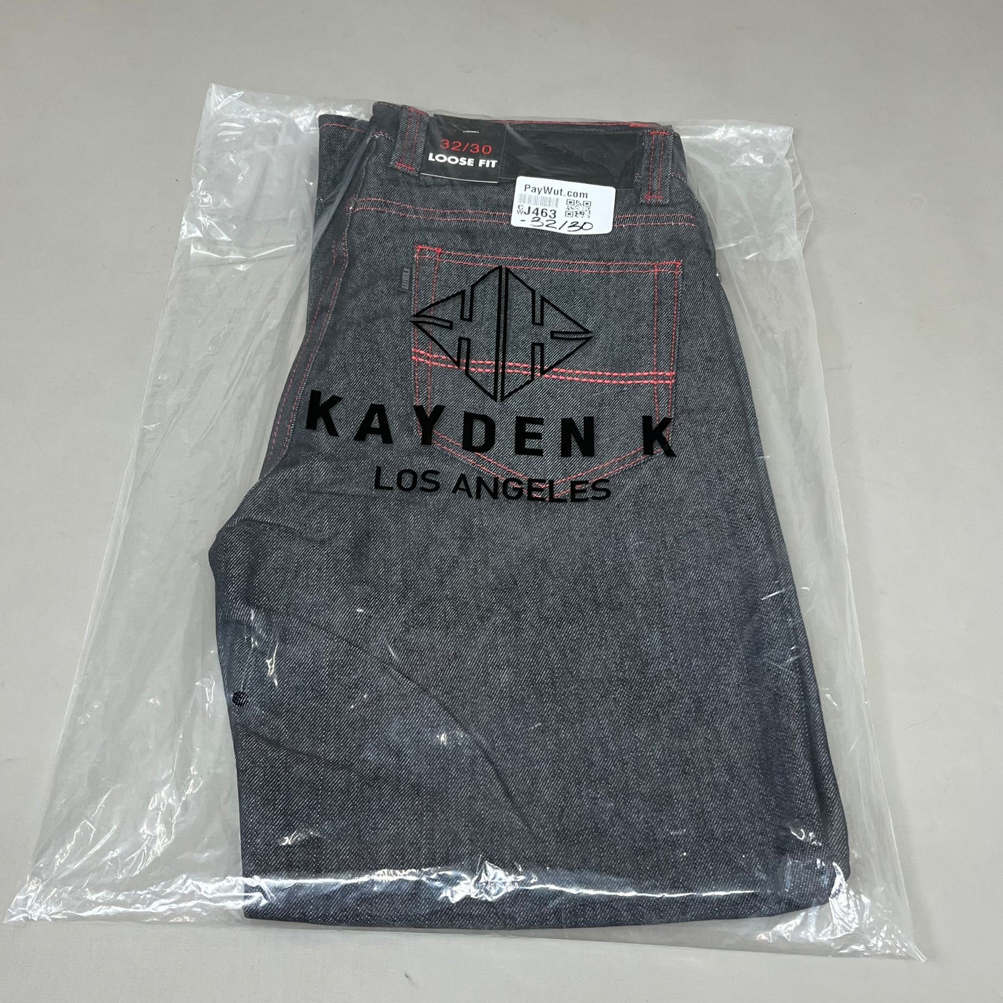 KAYDENK Raw Loose Fit Unwashed Denim Contrast Stitch Jean Men SZ 32/30 Black/Red