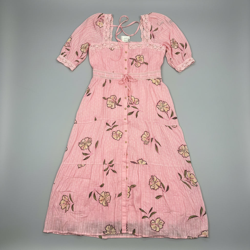 FREE PEOPLE Morning Meadows Long-sleeve Maxi Dress Women's Sz S Pink 10049833