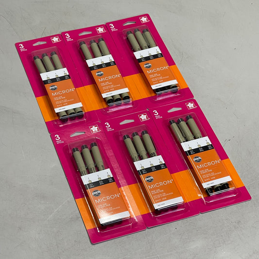 SAKURA (18-PACK) Pigma Micron Pens 0.25mm, 0.35mm, 0.45mm Black 50066