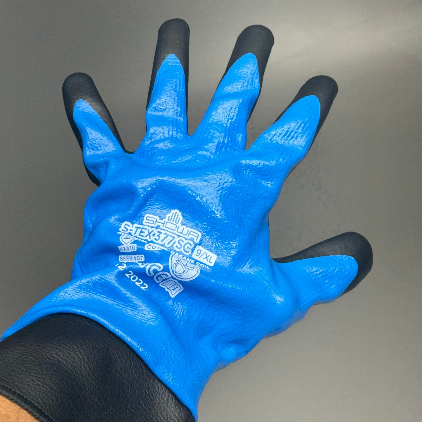 SHOWA (6 PAIR) Cut & Oil Resistant Safety Work Gloves with Hagane Coil Liner S-TEX377SC 9/XL Blue