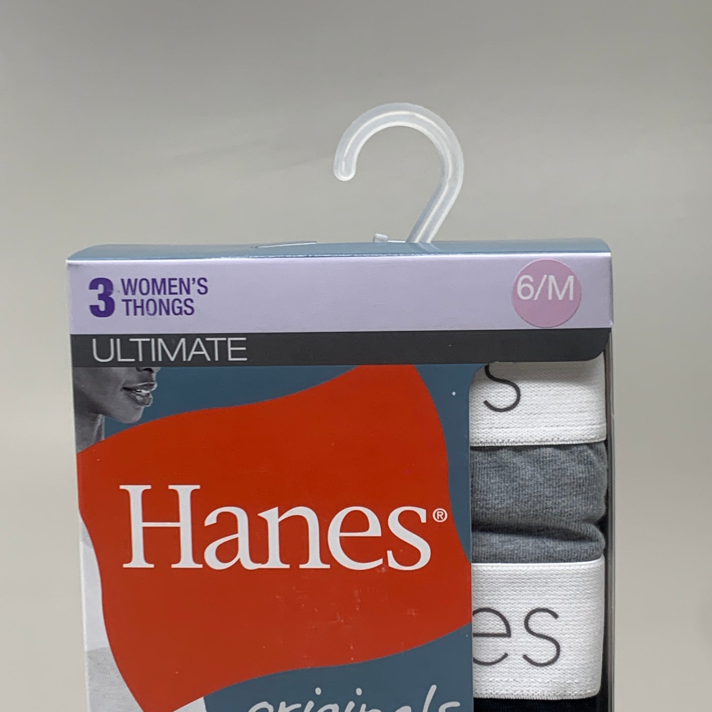 HANES 3 PACK!! Originals Women's Breathable Cotton Stretch Thongs Underwear Sz 6/M Black/Heather/Stripe 45U0BT