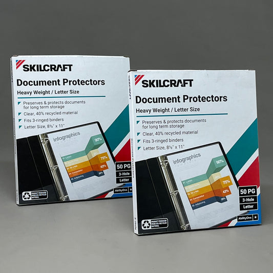 SKILCRAFT (2 PACK) Document Protectors Heavy Weight 3-Hole 8.5" x 11" 50 Sheets