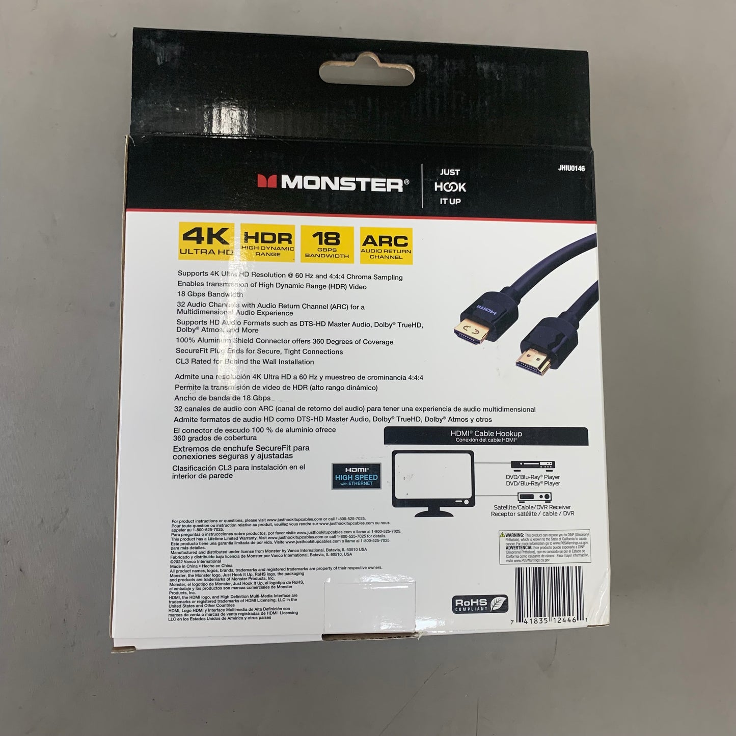 MONSTER Just Hook it Up 4K Ultra HD HDMI Cable W/ Ethernet 30ft Black JHIU0146