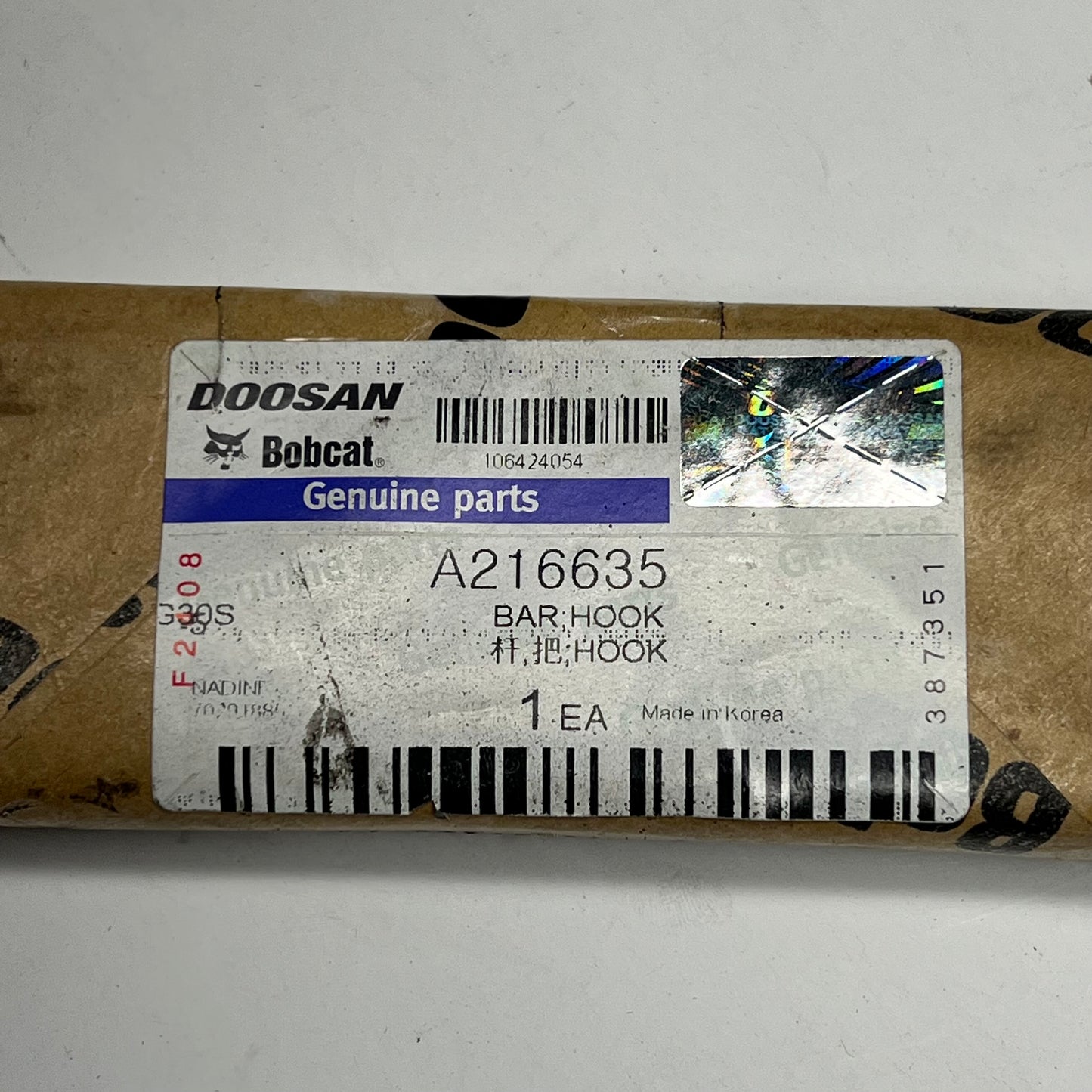 BOBCAT Genuine Oem Parts Doosan Hook Bar Component A216635