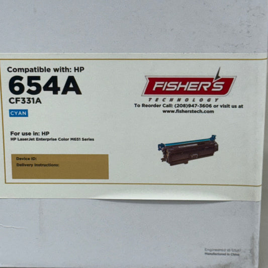 FISHER'S TECHNOLOGY Premium Print Cartridge For HP Laser Jet 654A Cyan CF331A (New Other- Distressed Packaging)