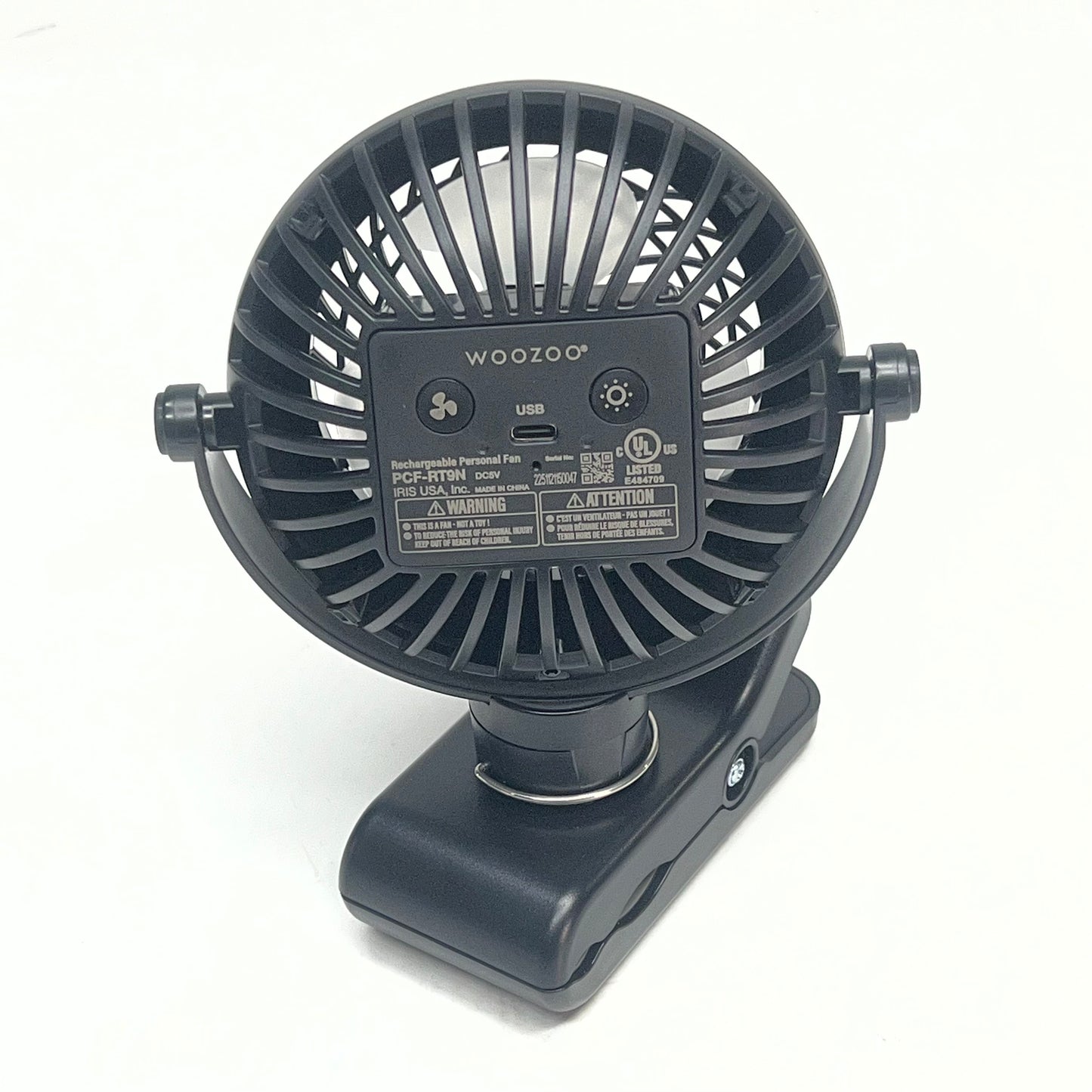 WOOZOO Cordless Portable Clip on Fan W/ Tilt & Speeds 3.5" Black PCF-RT9N