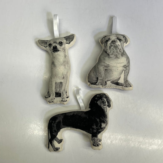BRODERPRESS (3 PACK) Hand Silkscreened Dog Ornaments 3.5"x5" Black & White