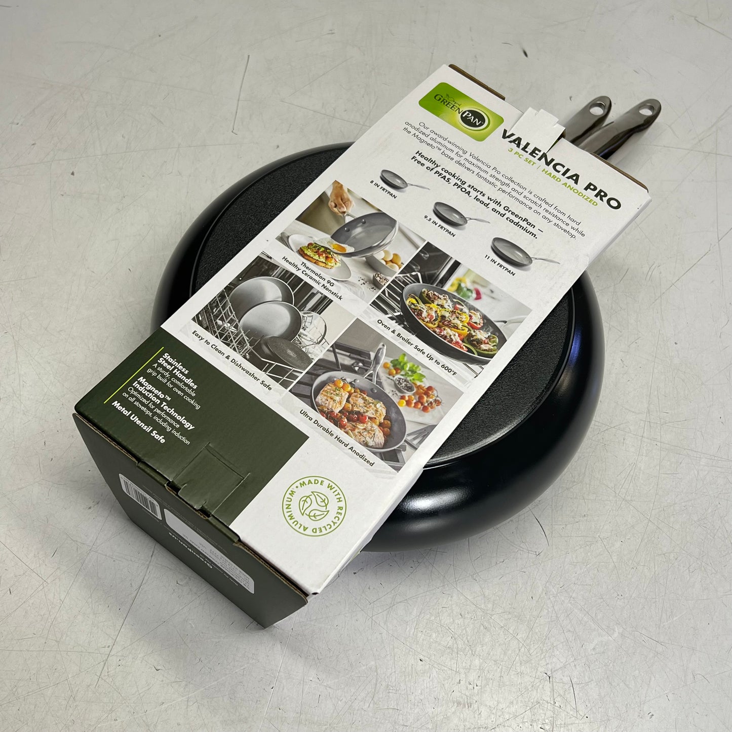 GREEN LIFE Valencia Pro Ceramic Nonstick Frypan Set  8" 9.5" & 11" Charcoal Grey