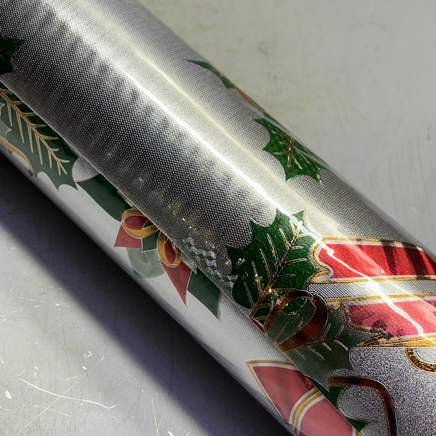 Christmas Shimmery Poinsettia & Presents Table Cloth 54"x60' Silver/Red CC-8364