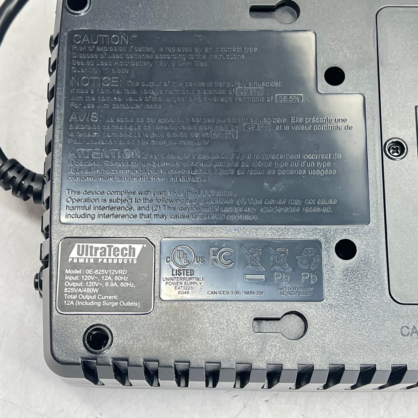 ULTRATECH Battery Backup Line-interactive Compact Ups 12 Outlet 0E-825V12VRD