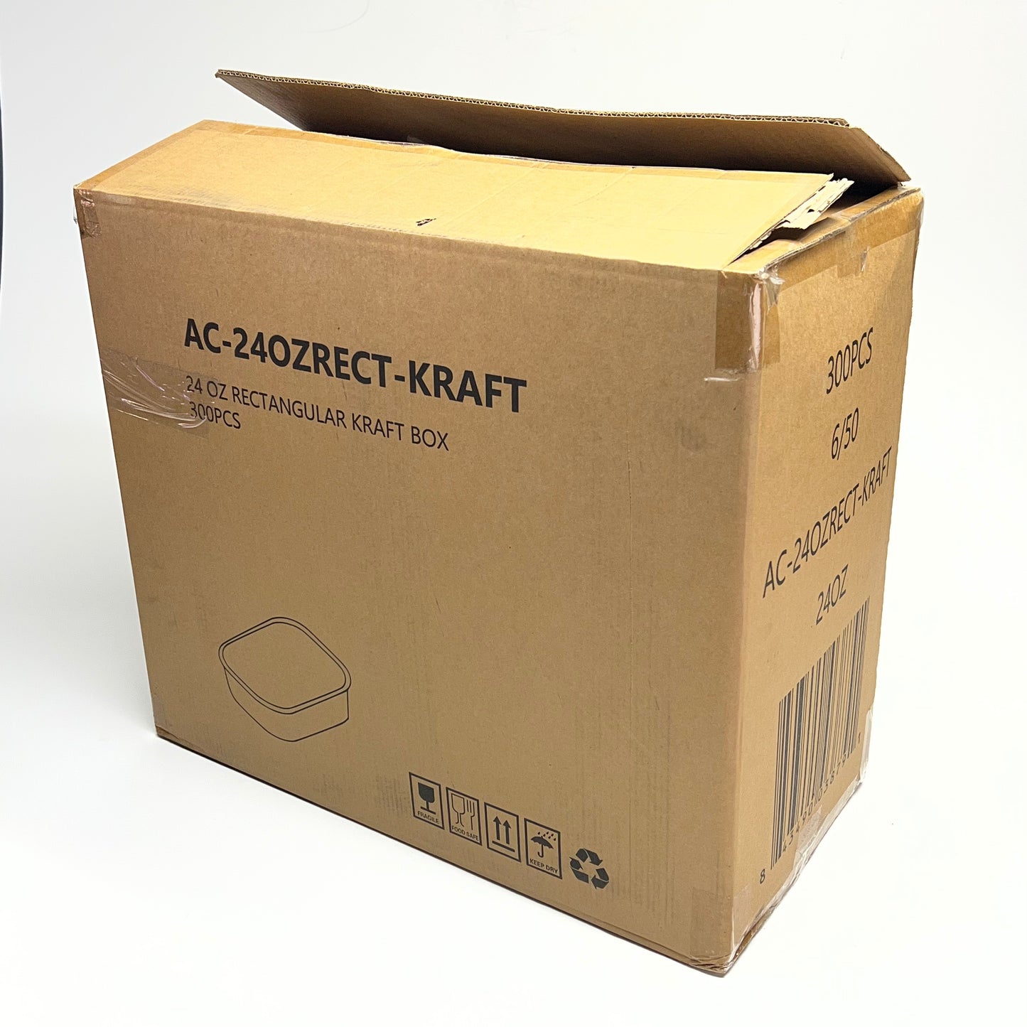 ZA@ KRAFT (300 PACK) Rectangular Kraft Paperboard Box (lids Not Included) 24 oz Brown AC-24OZRECT-KRAFT