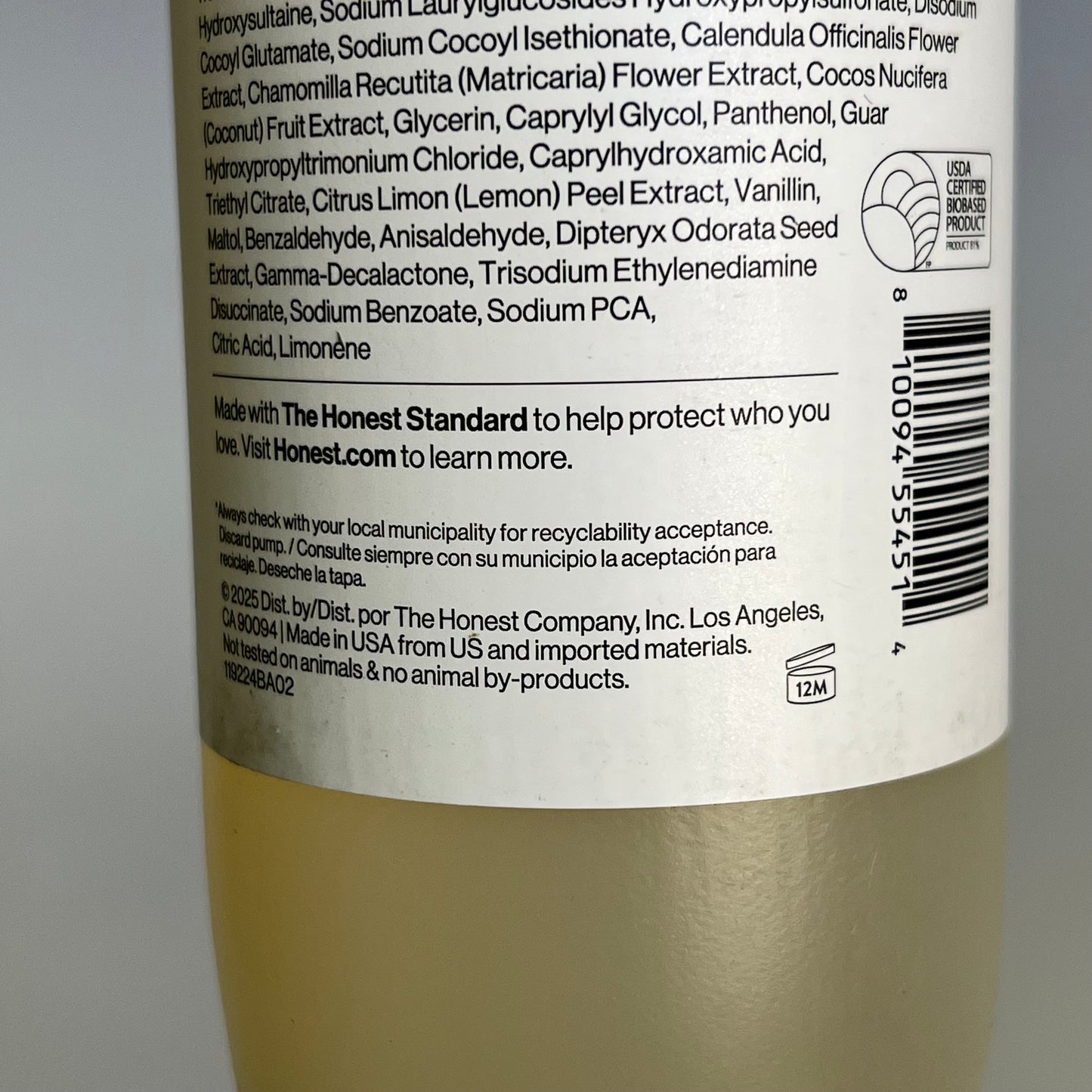 HONEST (2 PACK) Comfort Baby Shampoo + Body Wash Sweet Cream Scent 18 fl oz