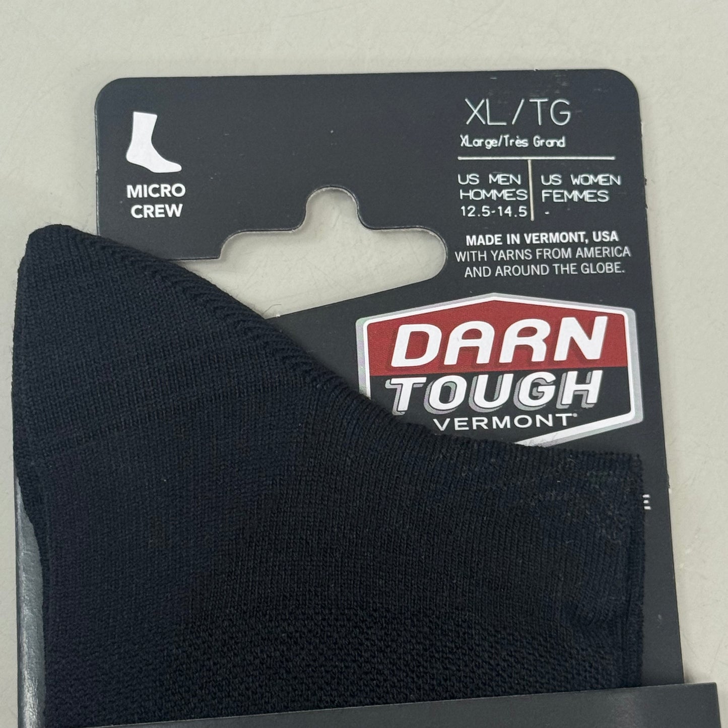 DARN TOUGH Running Socks Micro Crew Ultra Lightweight Merino Wool Men SZ XL 12.5-14.5 Black