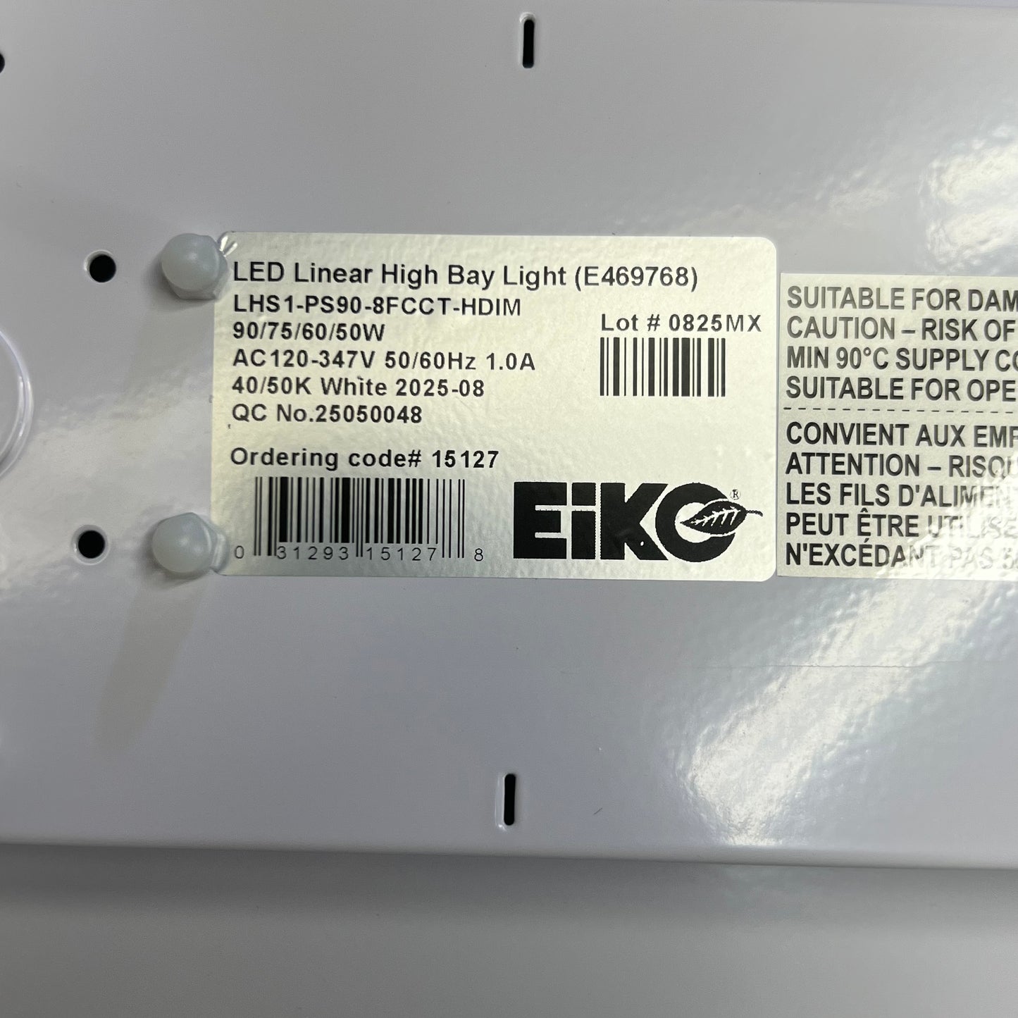 EIKO 90 Watt Linear High Bay LED Light 26.6" x 11.8" x 4.1" White LHS1-PS90-8FCCT-HDIM-VCK