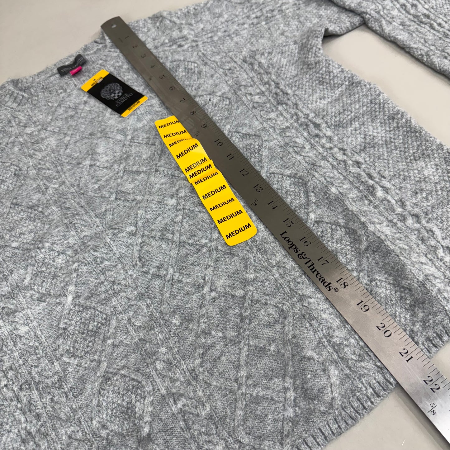 VINCE CAMUTO Cable Knit Sweater Women's Sz-M Light Heather Grey SC2895