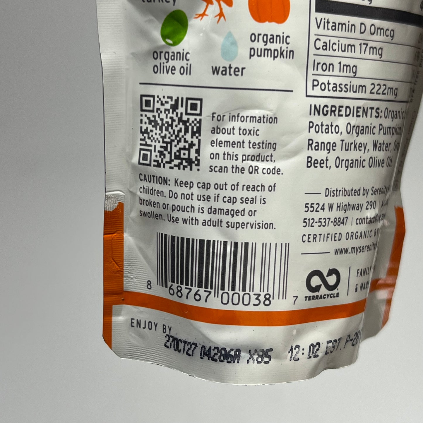 SERENITY (6 PACK) Turkey W/ Organic Veggies Baby Food Pouches 3.5oz BB 10/27