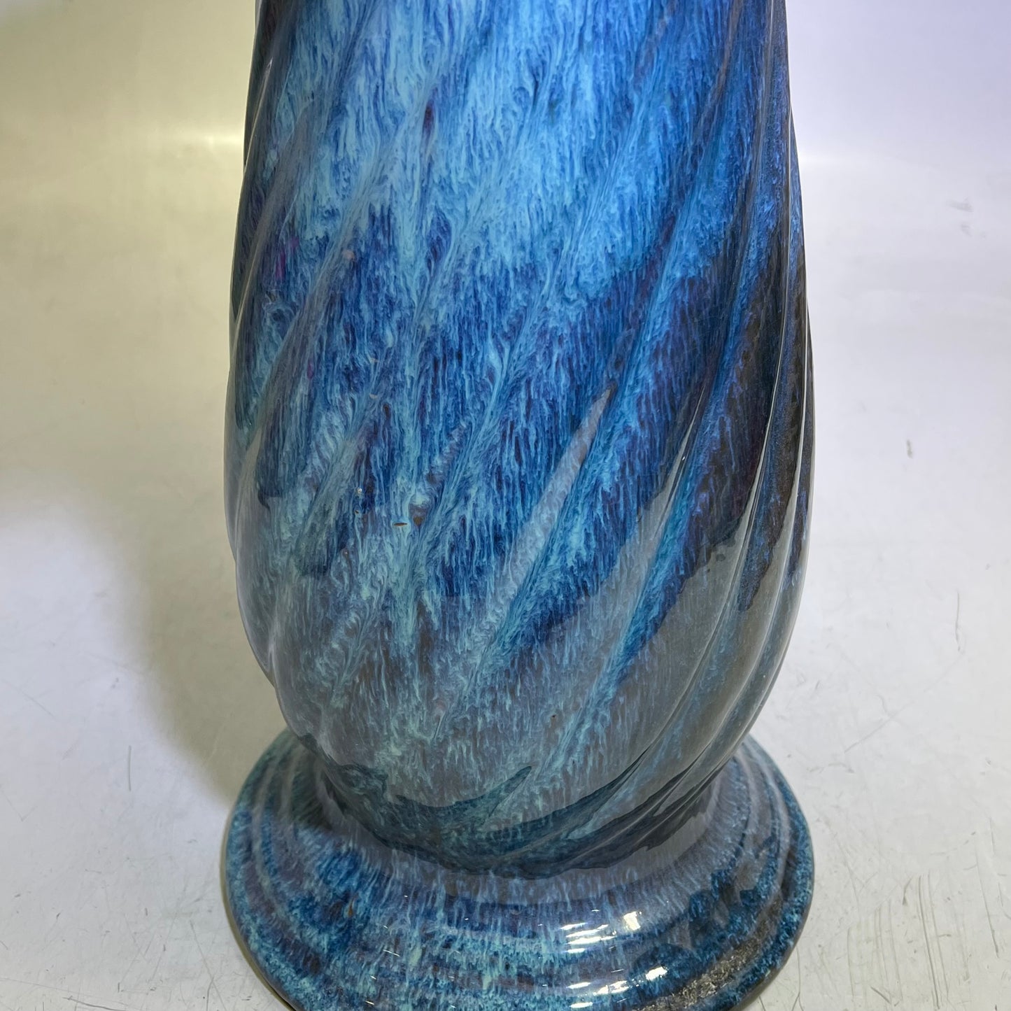 ZA@ Glazed Pottery 2 Piece Swirl Bird Bath 22" L x 20" Dia  Aqua Blue/Navy A