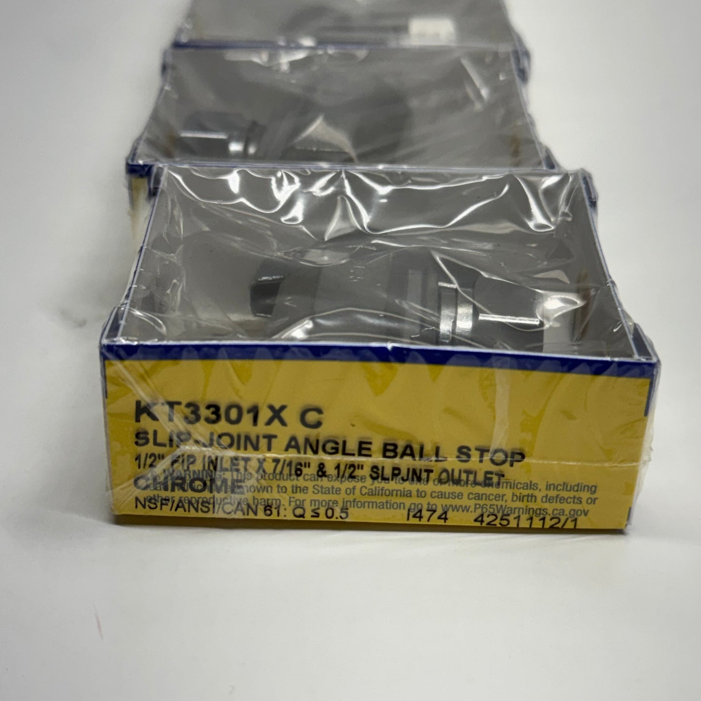BRASSCRAFT (5 PACK) 1/4 Turn Ball Angle Stop Valve 1/2" FIP x 7/16" & 1/2" Slip Joint, Chrome KT3301XC