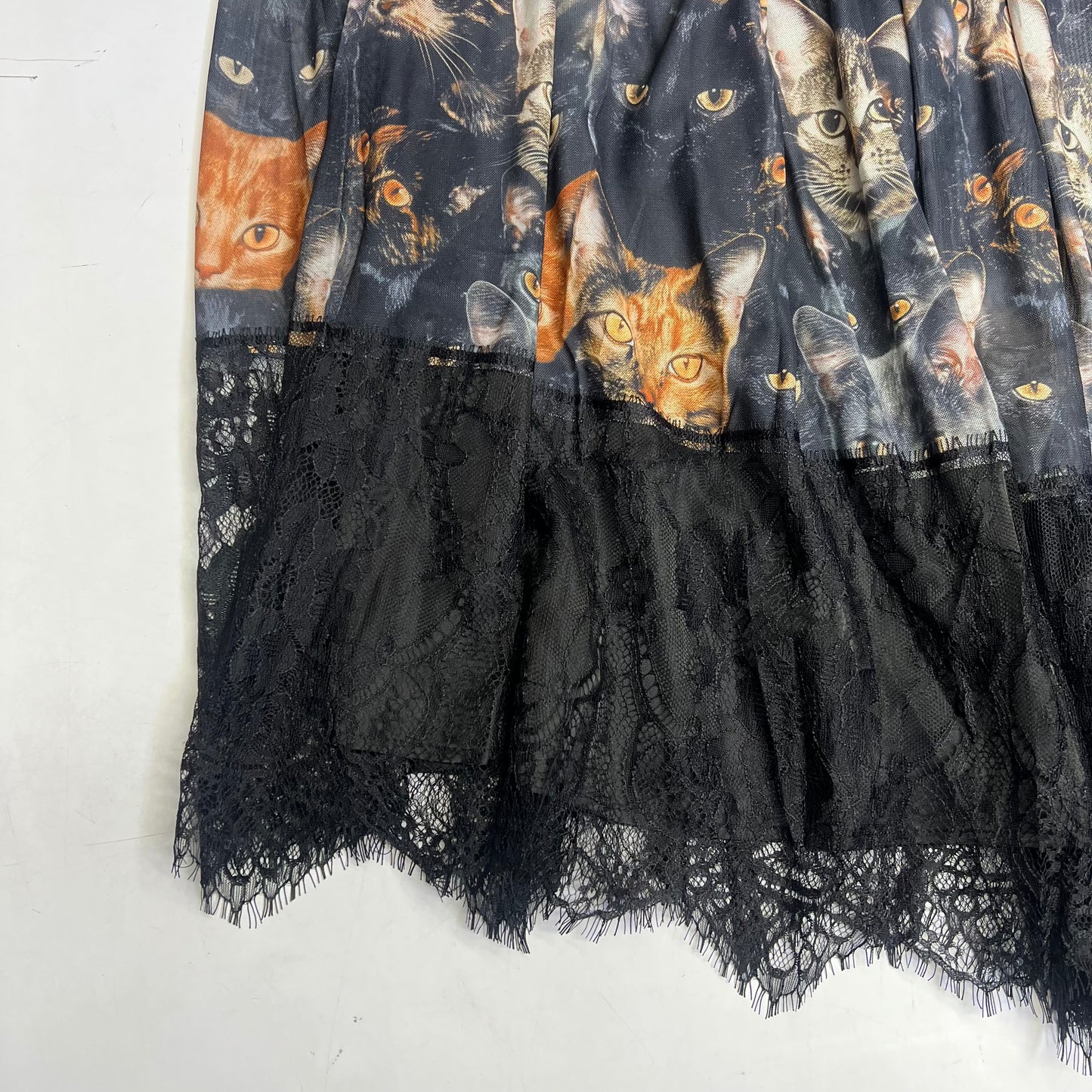 LALA ORIGINAL Lined Purr Mesh Maxi Skirt W/ Lace Women's Sz L Multicolor